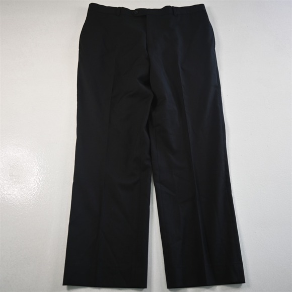 Pronto Uomo 34x30 Black 100% Wool Flat Front Straight Suit Trouser Mens Pants - Picture 1 of 16
